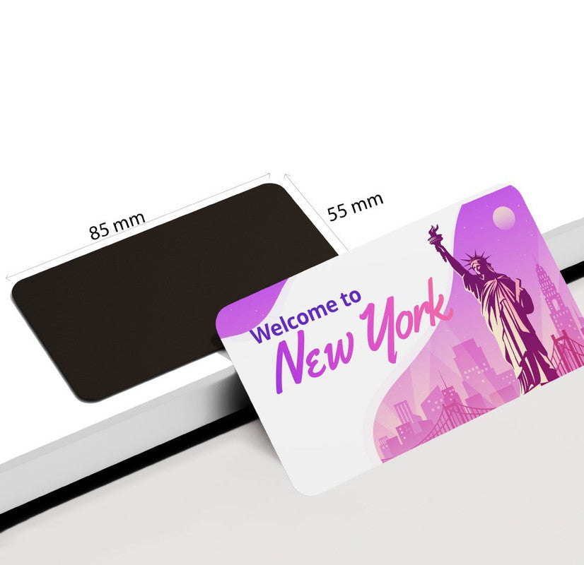dhcrafts Rectangular Rubber Fridge Magnet / Magnetic Card Purple New York D1 Design Pack of 1 (8.6cm x 5.4cm)